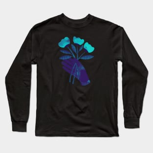 Dark purple blue hand with turquoise flowers for you on black Long Sleeve T-Shirt